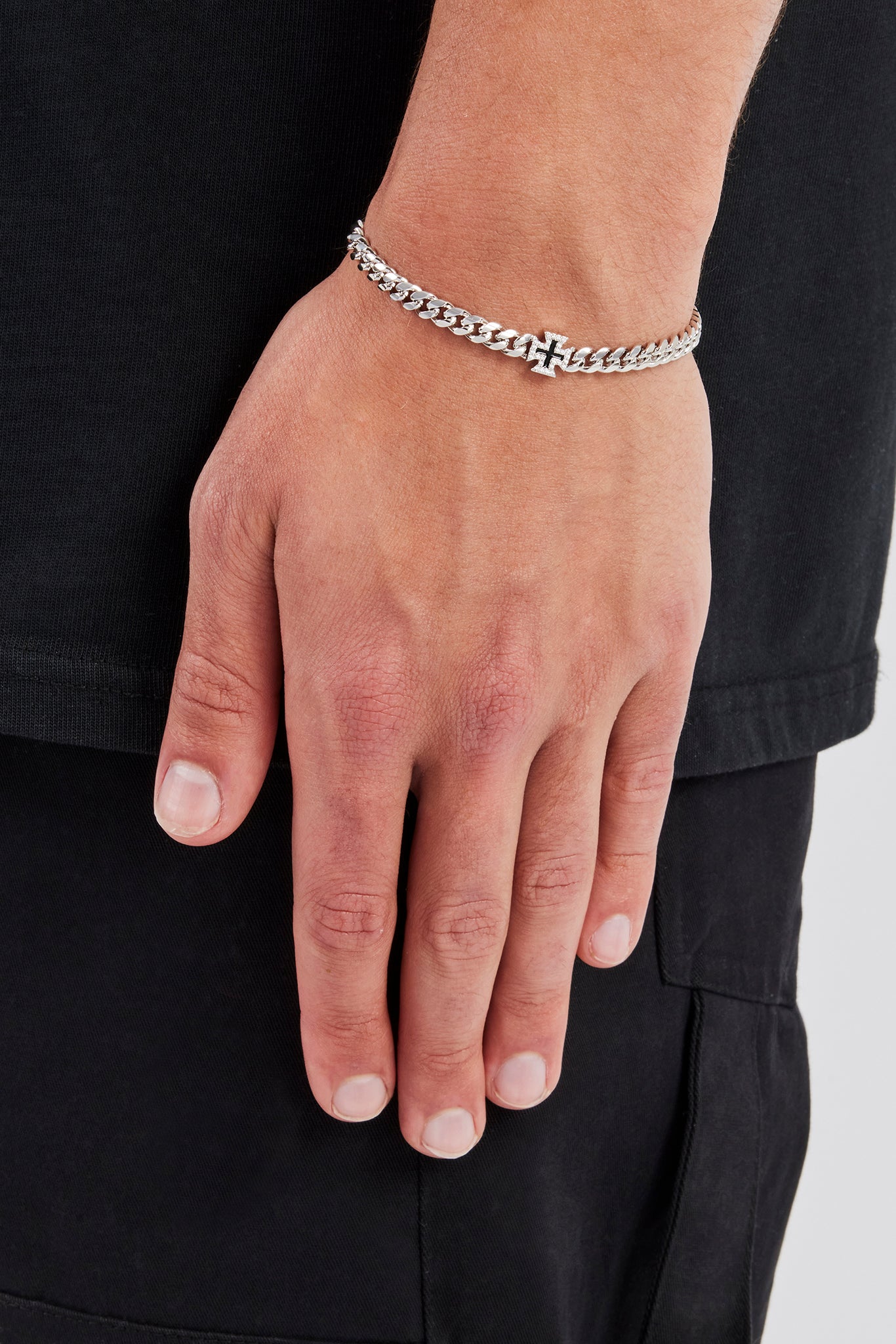 Black Enamel Motif Miami Cuban Bracelet - 8mm